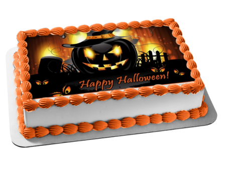 Happy Halloween Scary Jack-O-Lanterns Graveyard Scene Background Edible Cake Topper Image ABPID52678 Hot on Sale