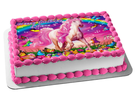 Rainbow Horse Sparkles Butterflies Flowers and Mushrooms Edible Cake Topper Image ABPID04203 on Sale