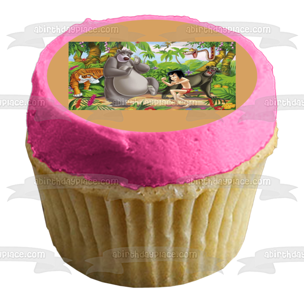 The Jungle Book Mowgli Baloo Kaa Sheer Khan and Bagheera In the Jungle Edible Cake Topper Image ABPID07509 Hot on Sale