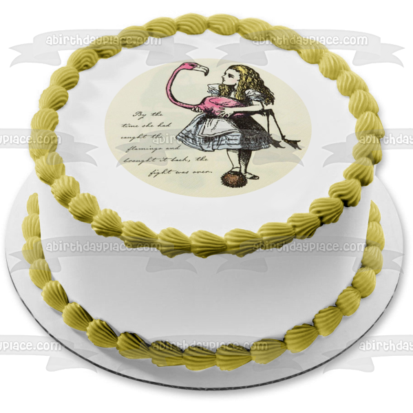 Round Truly Alice and Flaimngo Tea Party Birthday Edible Cake Topper Image ABPID50244 Discount