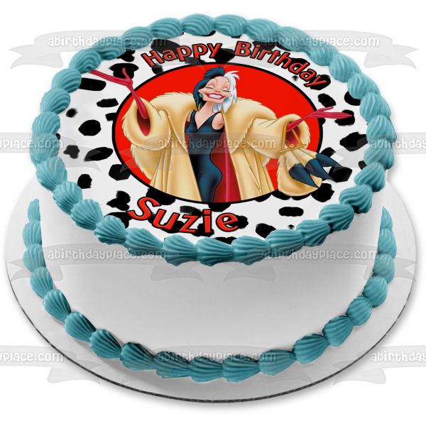 Disney 101 Dalmatians Cruella De Ville Happy Birthday Your Personalized Name Edible Cake Topper Image ABPID52851 Online now