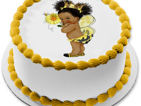 Queen Bee Princess Afro Puff African American Baby Girl Baby Shower Edible Cake Topper Image ABPID50368 Supply