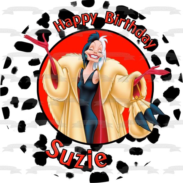 Disney 101 Dalmatians Cruella De Ville Happy Birthday Your Personalized Name Edible Cake Topper Image ABPID52851 Online now