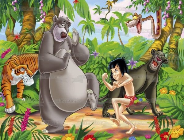 The Jungle Book Mowgli Baloo Kaa Sheer Khan and Bagheera In the Jungle Edible Cake Topper Image ABPID07509 Hot on Sale