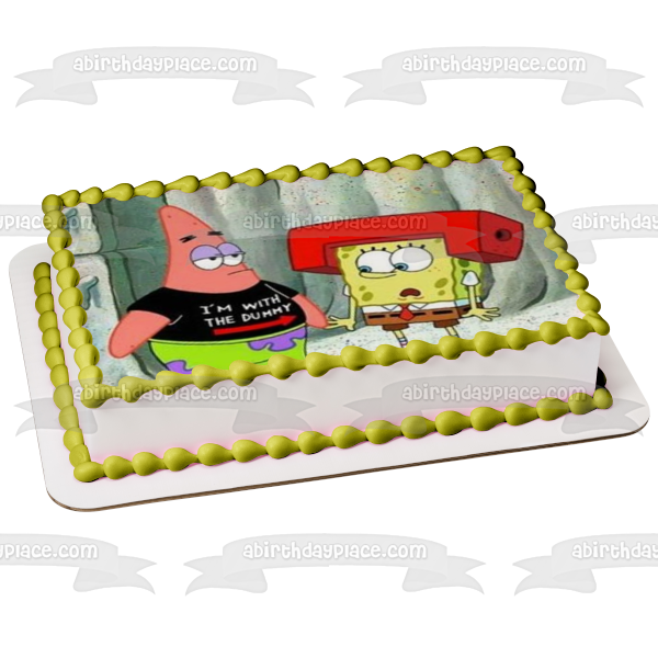 SpongeBob SquarePants Red Helmet Patrick I m with the Dummy T-Shirt Edible Cake Topper Image ABPID51136 Online Sale