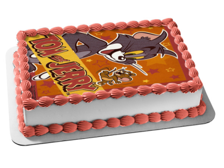 Tom and Jerry with a Starry Background Edible Cake Topper Image ABPID05908 Fashion