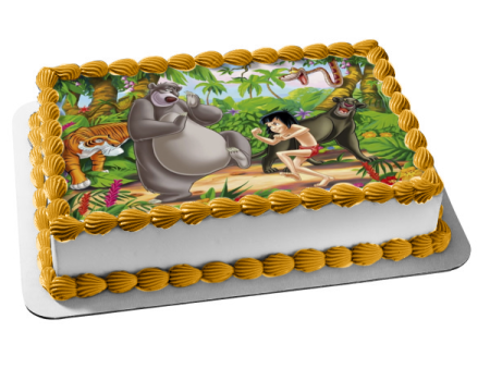 The Jungle Book Mowgli Baloo Kaa Sheer Khan and Bagheera In the Jungle Edible Cake Topper Image ABPID07509 Hot on Sale