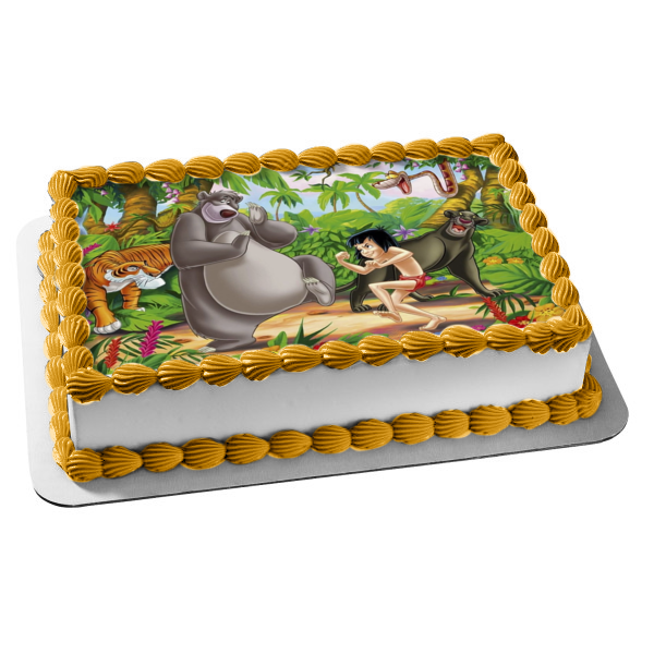 The Jungle Book Mowgli Baloo Kaa Sheer Khan and Bagheera In the Jungle Edible Cake Topper Image ABPID07509 Hot on Sale