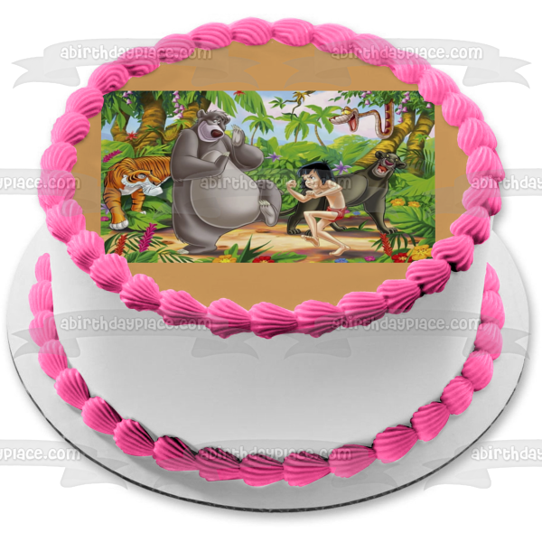 The Jungle Book Mowgli Baloo Kaa Sheer Khan and Bagheera In the Jungle Edible Cake Topper Image ABPID07509 Hot on Sale