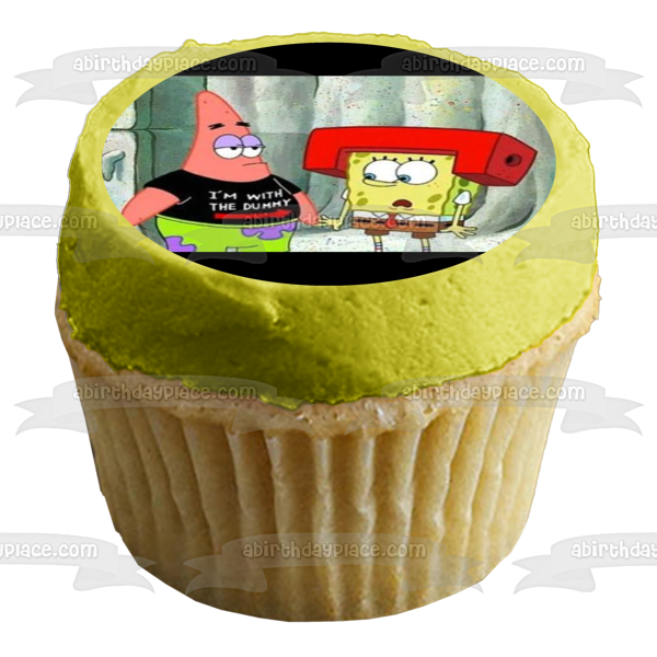 SpongeBob SquarePants Red Helmet Patrick I m with the Dummy T-Shirt Edible Cake Topper Image ABPID51136 Online Sale