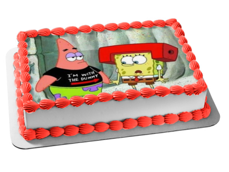 SpongeBob SquarePants Red Helmet Patrick I m with the Dummy T-Shirt Edible Cake Topper Image ABPID51136 Online Sale