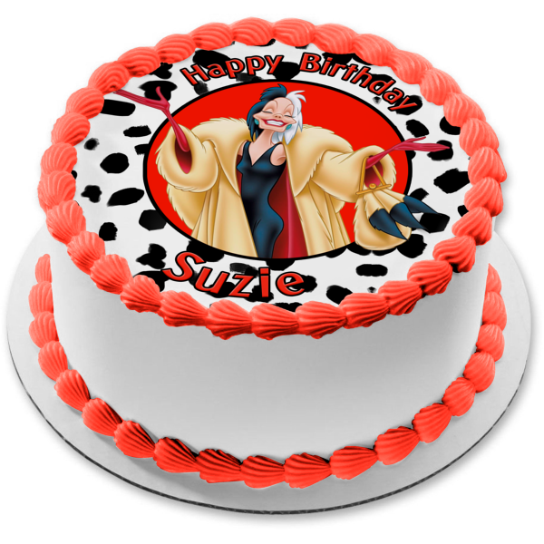 Disney 101 Dalmatians Cruella De Ville Happy Birthday Your Personalized Name Edible Cake Topper Image ABPID52851 Online now