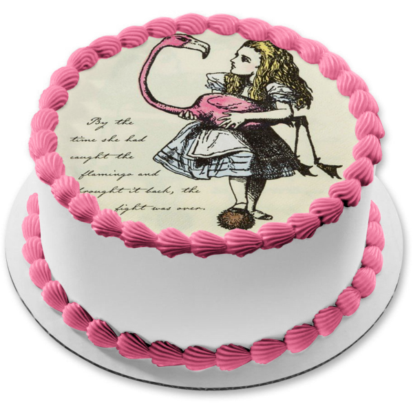 Round Truly Alice and Flaimngo Tea Party Birthday Edible Cake Topper Image ABPID50244 Discount