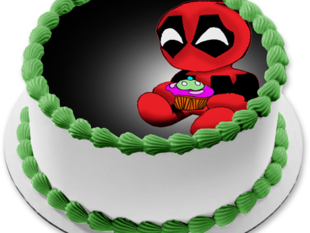 Chibi Deadpool Superhero Cartoon Cupcake Happy Birthday Marvel Edible Cake Topper Image ABPID50314 Online