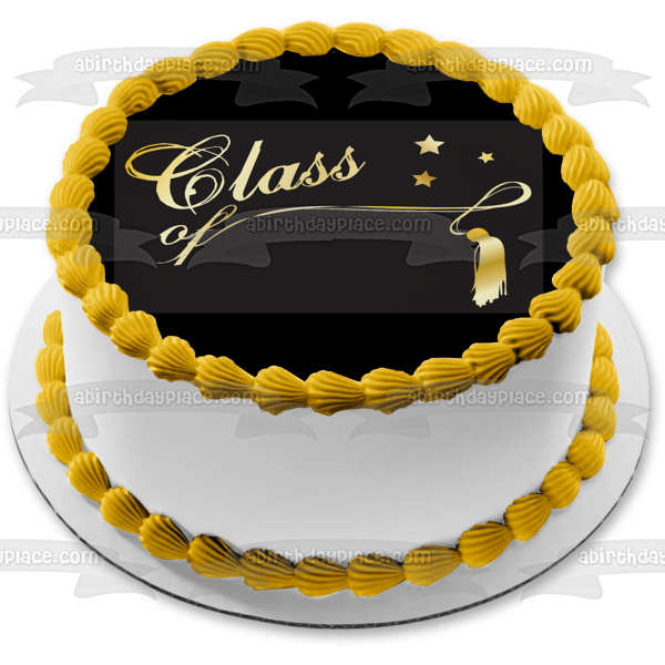 Gold Class of Tassle Stars Black Background Edible Cake Topper Image ABPID13545 on Sale